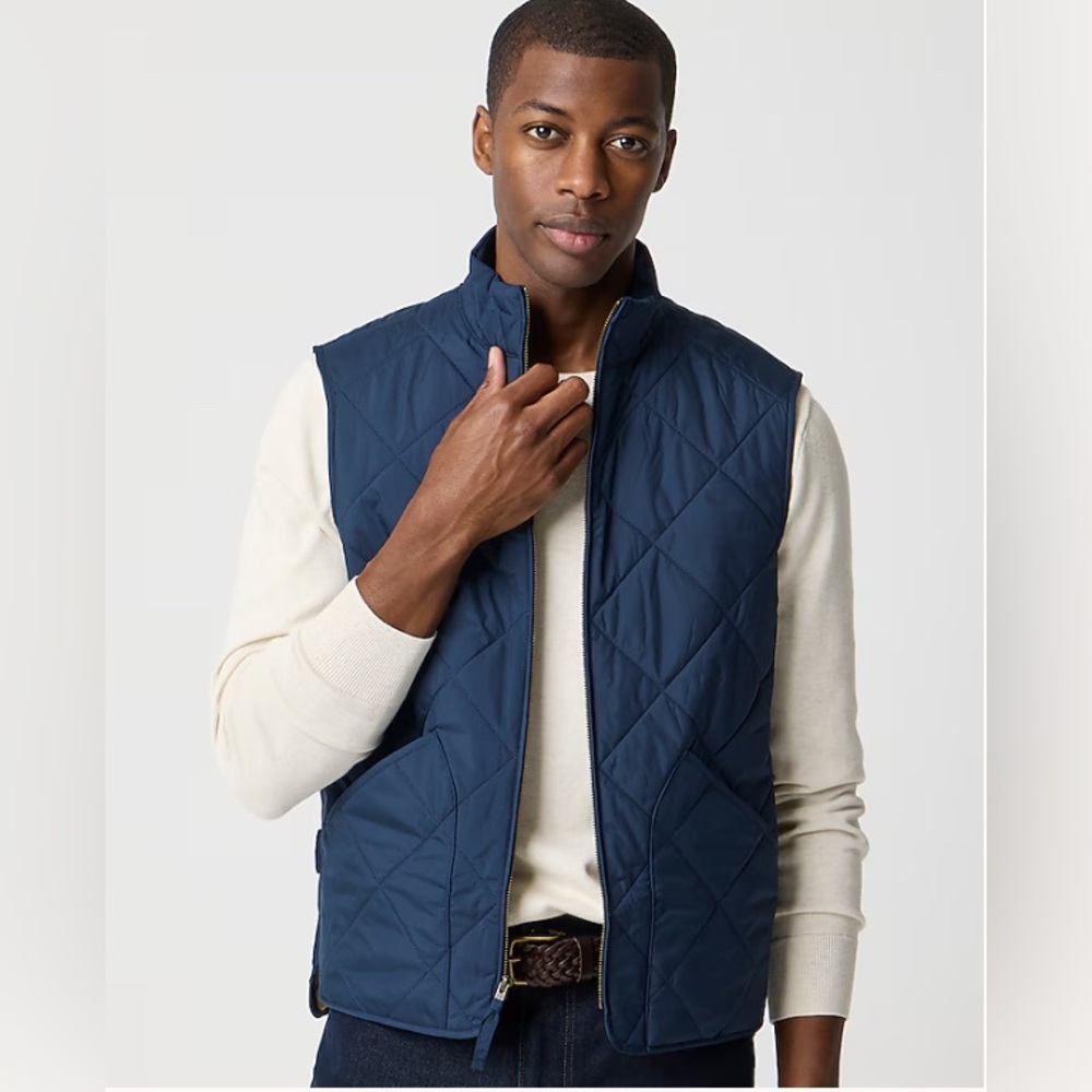 J. Crew Men's Quilted Puffer Blue Tan Vest - S